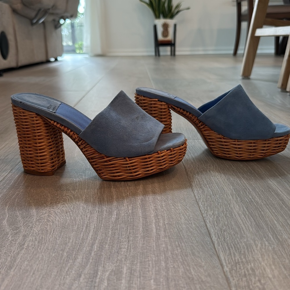 Jeffrey Campbell Magda Wicker Wedges Blue Suede Size 7.5 - Picture 5 of 5